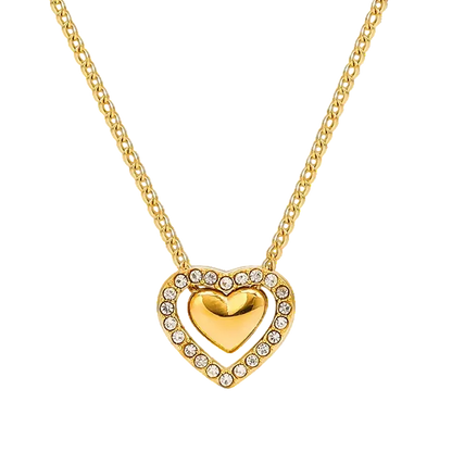 Sweetheart Halo zircon necklace in 18K gold plated stainless steel