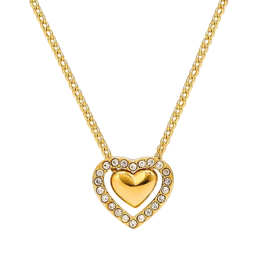Sweetheart Halo zircon necklace in 18K gold plated stainless steel
