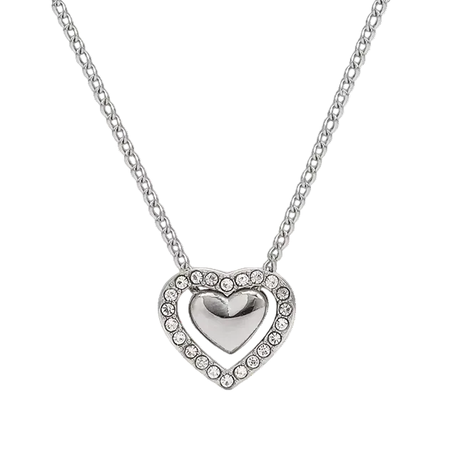 Sweetheart Halo zircon necklace in polished stainless steel