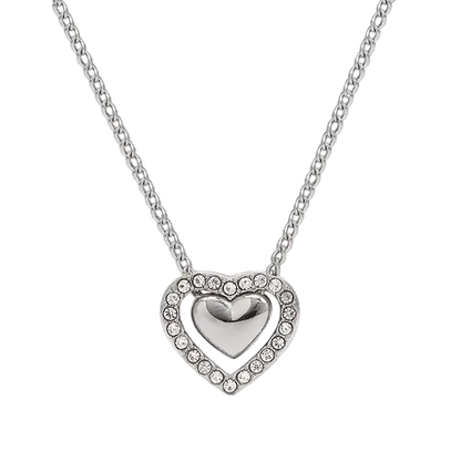 Sweetheart Halo zircon necklace in polished stainless steel