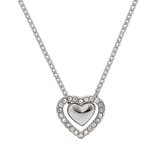 Sweetheart Halo zircon necklace in polished stainless steel