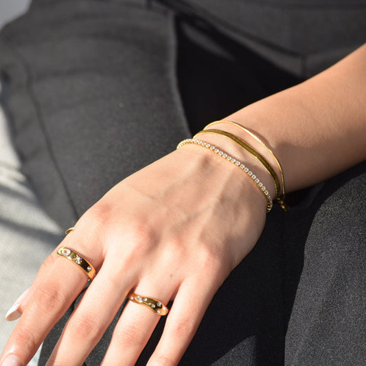Gold Twin Serpent Bracelet styled on wrist