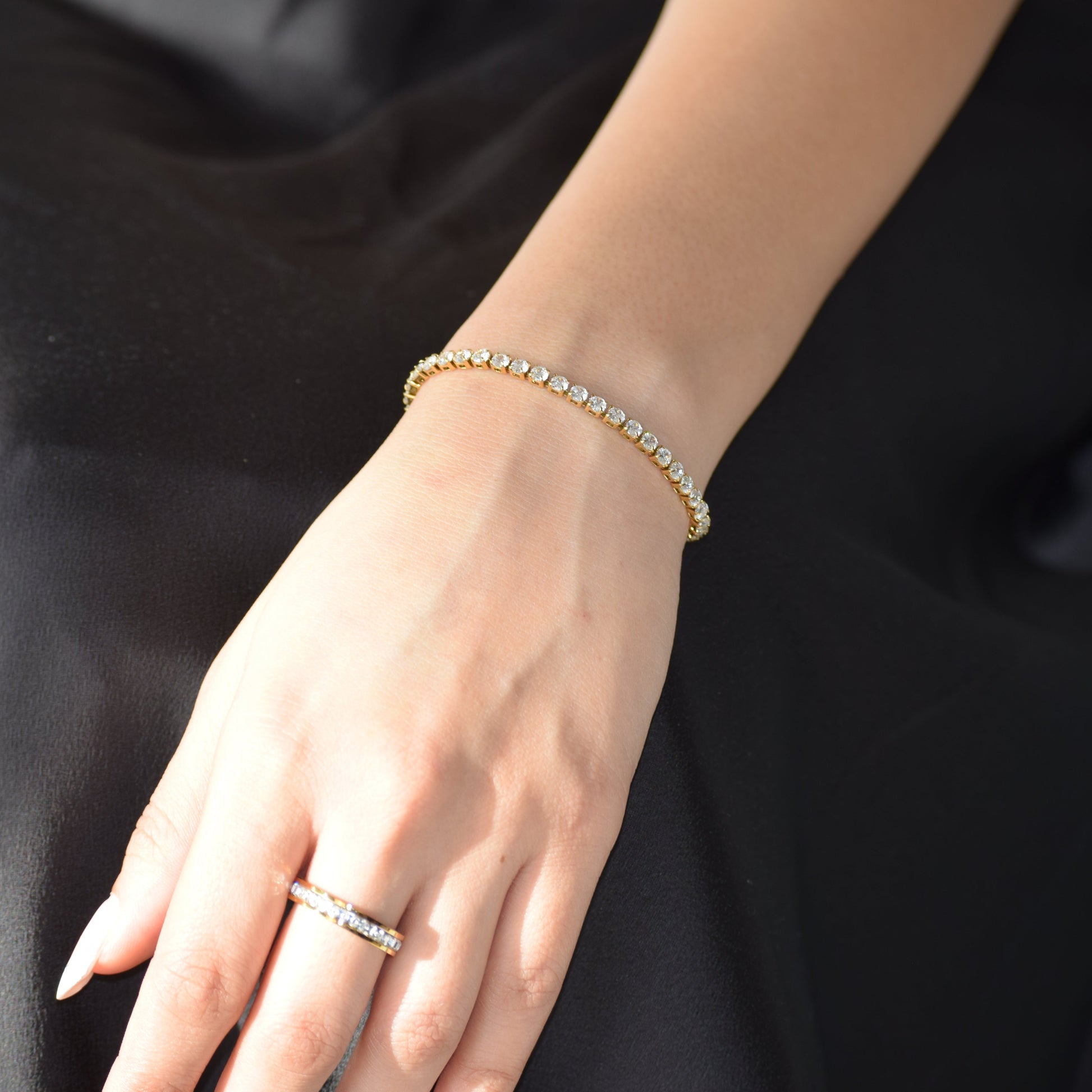 Gold Classic Tennis Bracelet close up in 3mm width